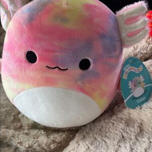 Squishmallows Tinley Pastel Tie-Dye Axolotl Plush - Pink, Yellow, Blue